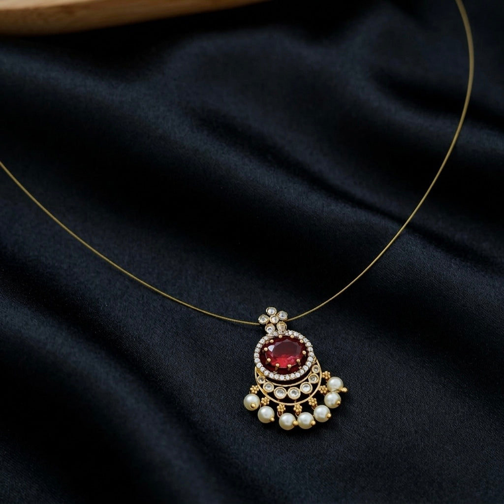 Kalyani AD Stone Invisible Neck Chain (Ruby)