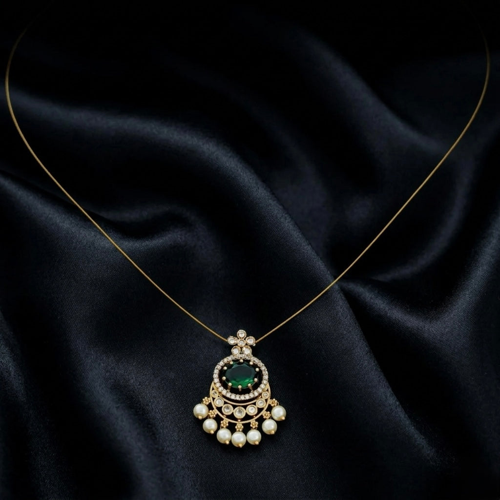 Kalyani AD Stone Invisible Neck Chain (Green)