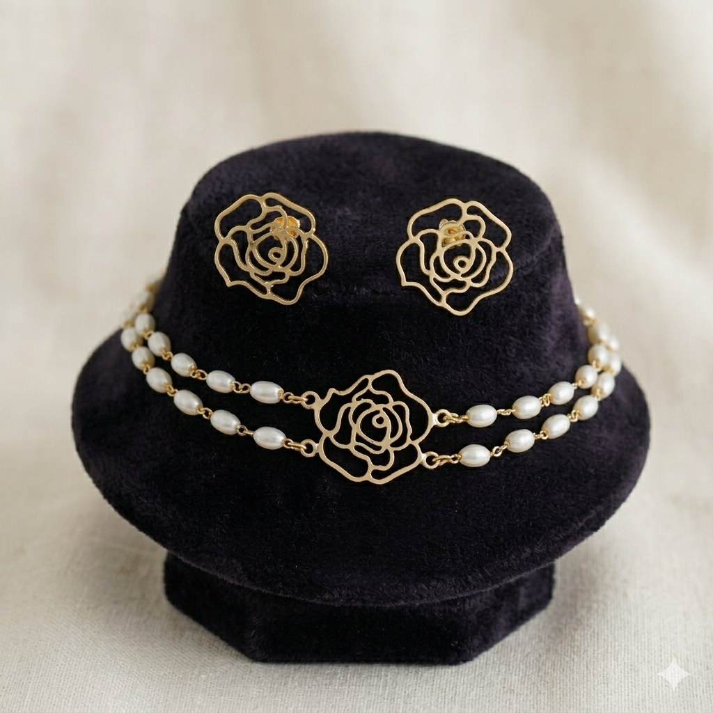 Clara Pearl Floral Neckpiece and Earring